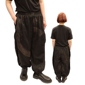 タイ製 T/C生地  ハンドペイント 刷毛プリント サイドギャザー バルーン パンツ 283-2074-5420