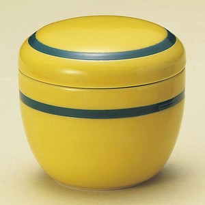 黄釉グリーン帯夏目型蒸碗　日本製　美濃焼　和食器