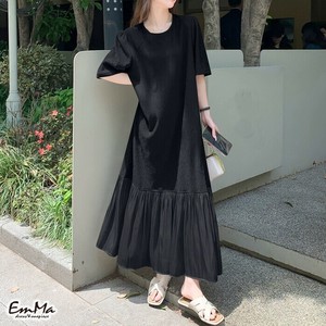 ひざ下切り替えワンピース 体型カバー カジュアル 半袖 夏 【2024SS】 EH4153