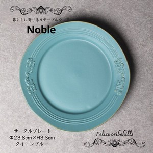 【NOBLE ノーブル】サークルリムプレート 丸皿 24cm クイーンブルー 中皿 洋食器 美濃焼 日本製 Felice