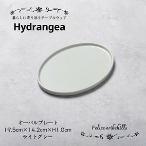 【Hydrangea ハイドランジア】 オーバルプレート 19.5cm ライトグレー 楕円皿 美濃焼 日本製 Felice