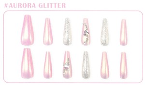 【2024年春夏新作】【ネイルチップ】ロングスクエアタイプ　AURORA GLITTER　 222206
