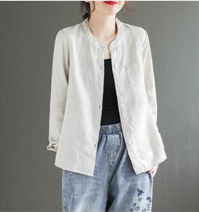 シャツ  長袖 無地  綿麻 快適  レディースファッション    YEA1030