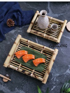 【定番商品】早い者勝ち 生野菜かご 軽食皿 茶托 コースター 料理皿 寿司皿 竹編トレイ 長方形 奉茶トレイ