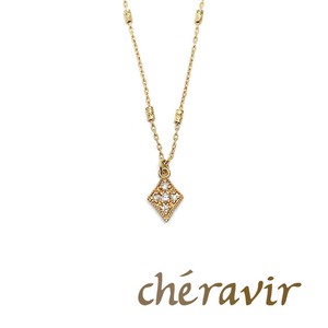 【Cheravir】K10YG ひし形 ダイヤ パヴェ ネックレス ペンダント ダイヤモンド