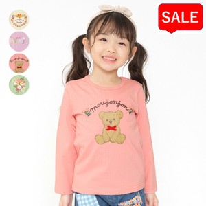 お花・くまプリント長袖Tシャツ・ロンT　M62800　本体綿100％ カラーでプリントとリボンが異なります