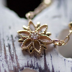 【Cheravir】K10YG 花 ネックレス ペンダント ダイヤモンド