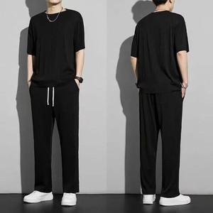 メンズ ファッション 無地 快適 半袖 Tシャツ+カジュアル パンツ 2点セット    YEA1033