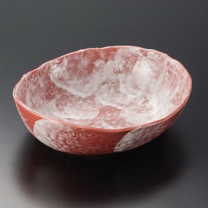 赤彩花ダ円大鉢　日本製　美濃焼　和食器