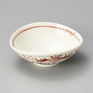 粉引赤絵たわみ鉢大　日本製　美濃焼　和食器