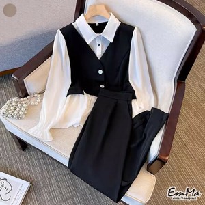【現品即納50%off】  EH3075s-bk-S セットアップ フェイクツーピースシャツ ワイドレッグパンツ