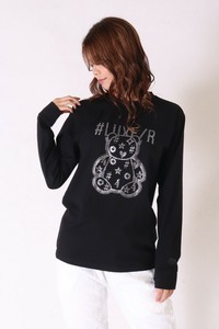 【ユニセックス】45822【LUXE/R】ストレッチ天竺　ラインストーンbear柄Tシャツ（RMS）