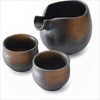 [日本製]備前風酒器セット/徳利・おちょこ　 ギフト