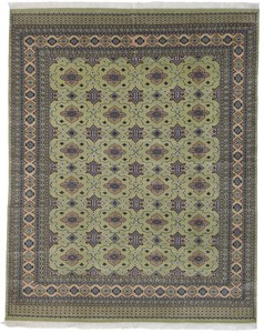 パキスタン 絨毯 12×24SS ウール 手織 ラグ 約200×250cm グリーン 18SS-25028 緑系