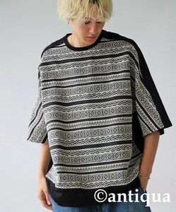 [antiqua] Sweater/Knitwear Short Sleeve Ethnic Pattern Men's