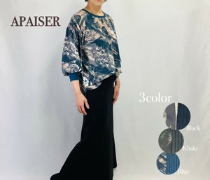 【2024晩夏・秋・人気】定番　マーブルプリント　タック　ブラウス