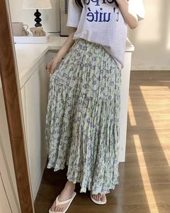 裙子 百褶/褶裥 蛋糕裙 花卉图案