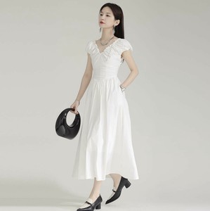 u25051 レディース 2024夏新作 ワンピース ロングワンピース フレンチ Vカラー パーティー