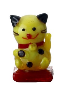 豆硝子招き猫　黄　（10入）