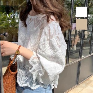 女性の新しい和風提灯シフォンスリーブルーズスリム多目的 V ネックトップ
