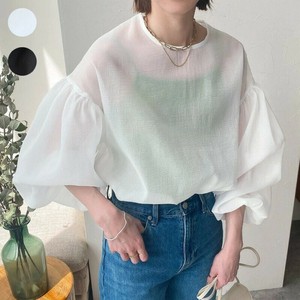 女性の新しい和風提灯シフォンスリーブルーズスリム多目的 V ネックトップ