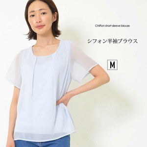 Button Shirt/Blouse Chiffon Ladies fashion Round Neck Tuck