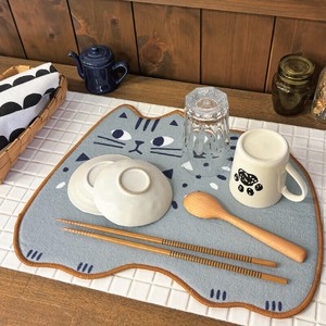 【Decole】猫型ダイカット 食器用水切り吸水マット