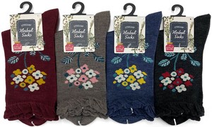 【秋冬新作】婦人トップポイント花柄クルーソックス