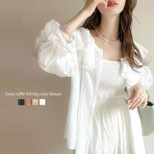 女性の新しい和風提灯シフォンスリーブルーズスリム多目的 V ネックトップ