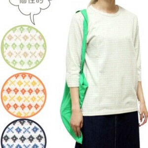 T-shirt Geometric Pattern Crew Neck 3/4 Length Sleeve Made in Japan
