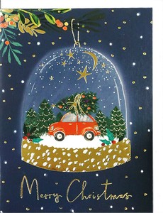 グリーティングカード クリスマス「赤い車のオーナメント」 封筒付き イラスト 2024新作