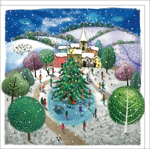 グリーティングカード クリスマス「山間のクリスマス」 封筒付き イラスト 2024新作