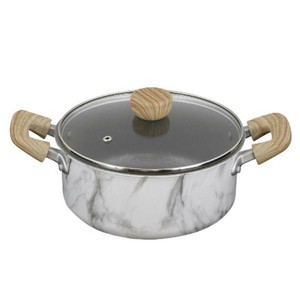 ベストコ 両手鍋 20cm キャセロール IH ガス火 ホワイト 大理石柄 NX-142 MARBLE KITCHEN