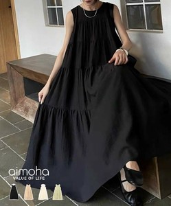 《 aimoha 》綺麗めカジュアルな大人ナチュラルワンピース ノースリーブ 薄手 レディース