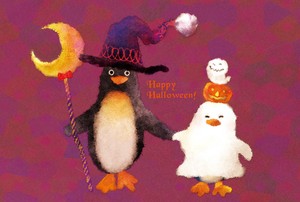 菜生ポストカード[ハピハロウィン]ペンギン グリーンティングカード