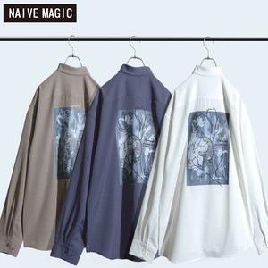 【SPECIAL PRICE】接触冷感　ナチュラルストレッチポリエステル フラワー刺繍&バックプリント 長袖シャツ