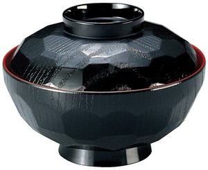 4寸亀甲吸物椀 黒内朱 A