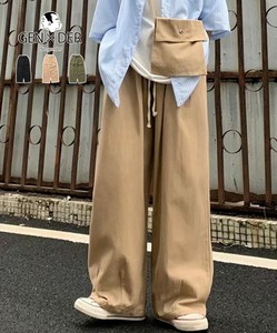 《 GEN×DER 》ショルダーバッツ付きワイドコットンパンツ ユニセックス ワイドパンツ