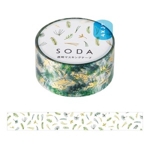 【キングジム】＜ SODA  ソーダ ＞ グリーン (20mm)  CMTH20-002  (金箔押し)   /  透明マスキングテープ