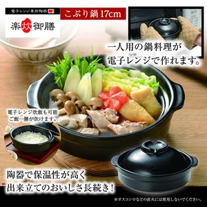 T-02B 電子レンジ専用陶器 楽炊御膳こぶり鍋 17cm