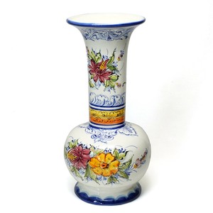 ポルトガル製 陶器 飾り壺 アズレージョ 花柄 高さ45cm