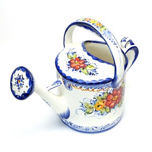 ポルトガル製 陶器 ジョーロ 花柄 アズレージョ H23cm