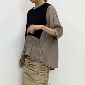 シャツレイヤード配色トップス