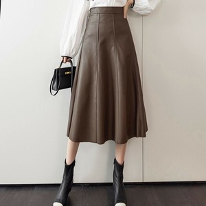 【特価】合成皮革ハイウエストミドル丈スカート