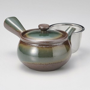 万古急須1.5丸碗織部(カゴ網付)(萬古焼)　日本製