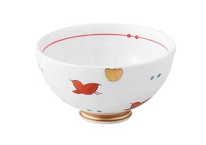 【★在庫処分★】浜陶　染錦千鳥  ミニ飯碗(赤)