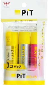 スティックのり　消えいろピットSネオンイエロー　3コパック