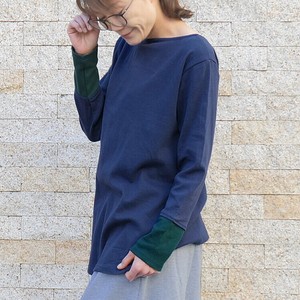 お袖配色切り替え＊重ね着コーデにも◎後ろ下がりトップス＊チュニック＊カットソー＊d-tp009