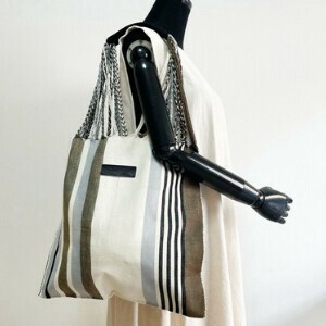 【再入荷】メキシコ製手織りのハンモックバッグ（L）STRIPE / SAX CRM