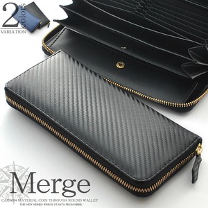 【在庫限りの特価】長財布　ラウンドファスナー財布　牛革　カーボン加工　コインスルー機能　Merge